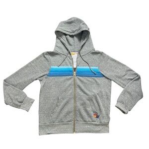 Aviator Nation Gray Hoodie with Blue Stripes